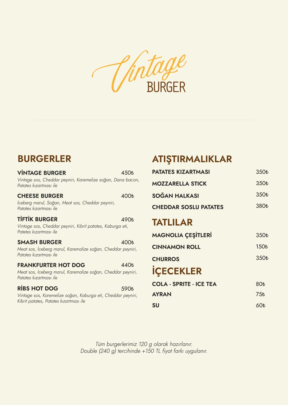 Vintage Burger Menü